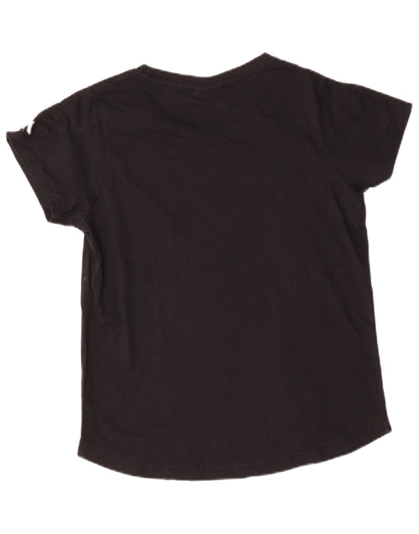 KAPPA Γυναικείο γραφικό T-Shirt Top UK 10 Small μαύρο βαμβακερό
