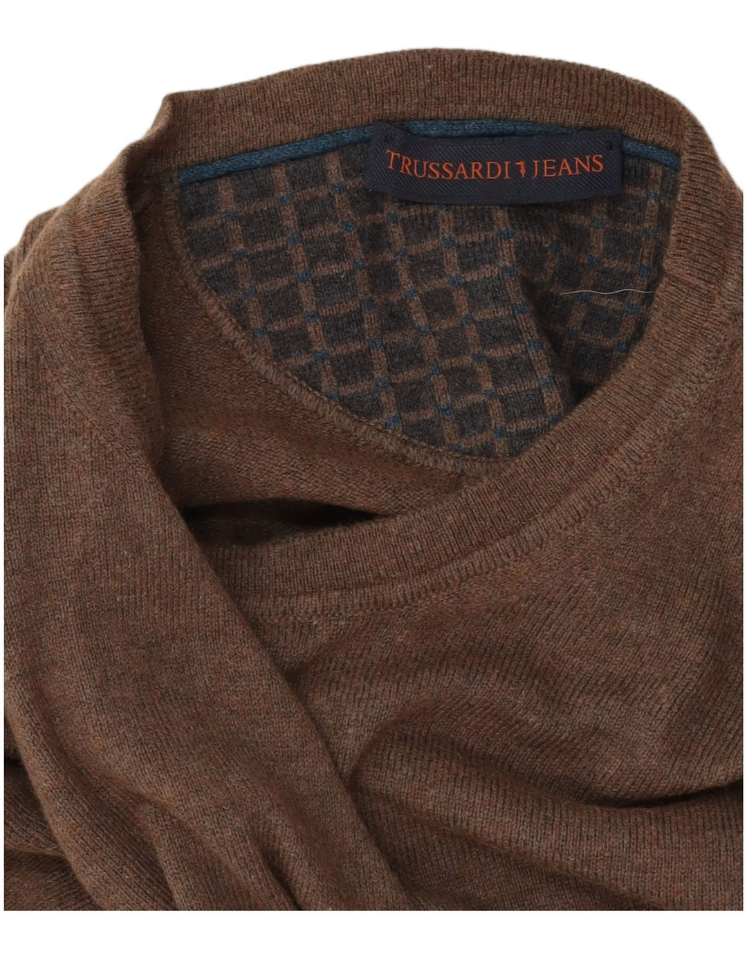 Trussardi Jeans Ανδρικό πουλόβερ με λαιμόκοψη σε μεσαίο καφέ