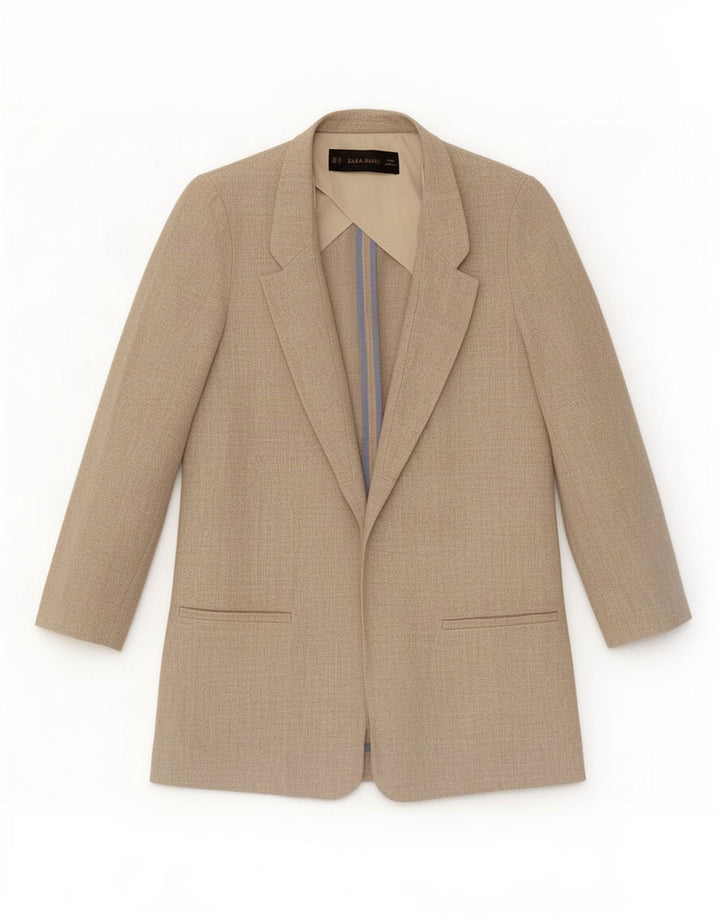 Zara Γυναικείο Oversized Open Blazer Jacket UK 6 XS Beige Λινό