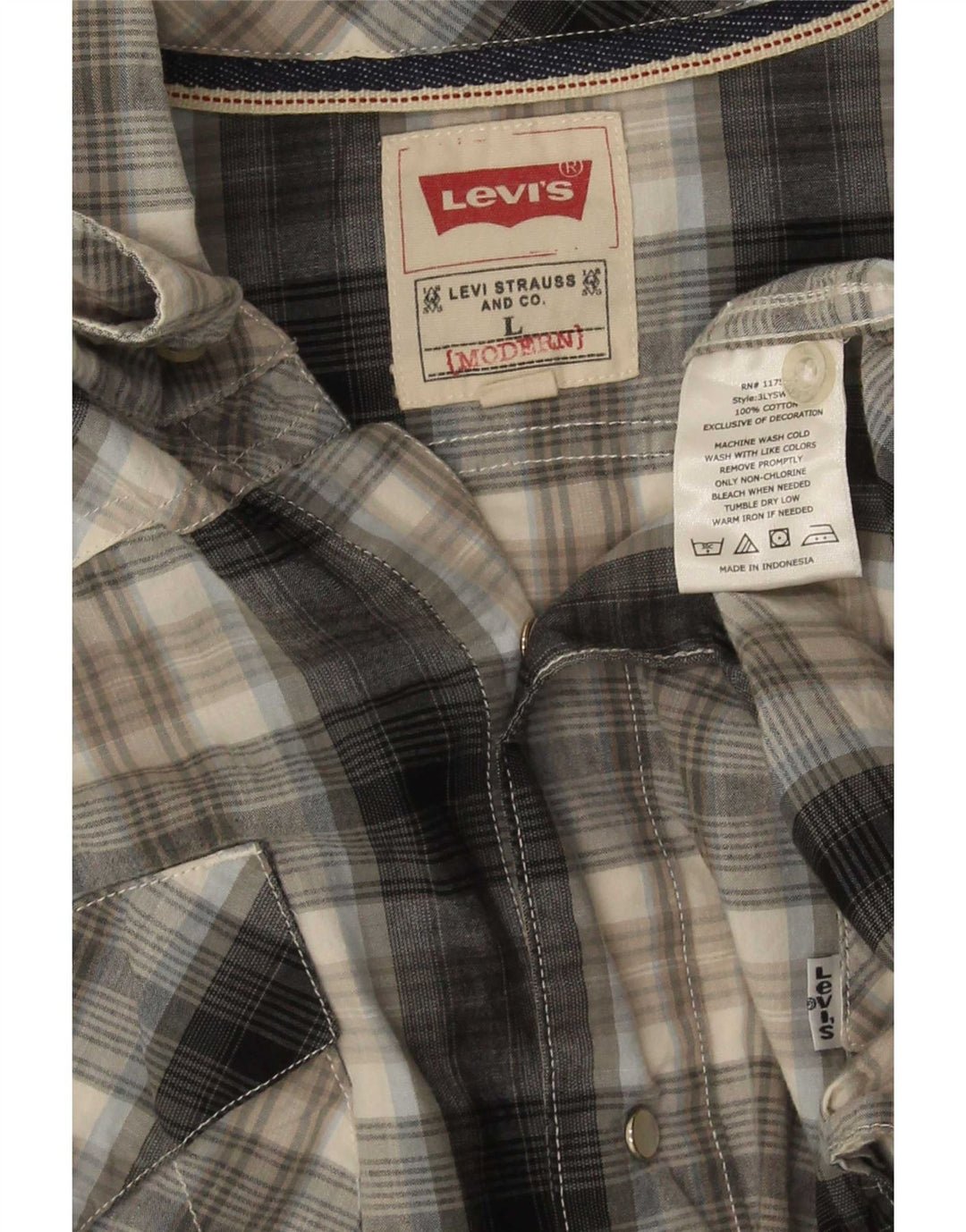 Ανδρικό μοντέρνο κοντομάνικο πουκάμισο Levi's μεγάλο γκρι καρό βαμβακερό