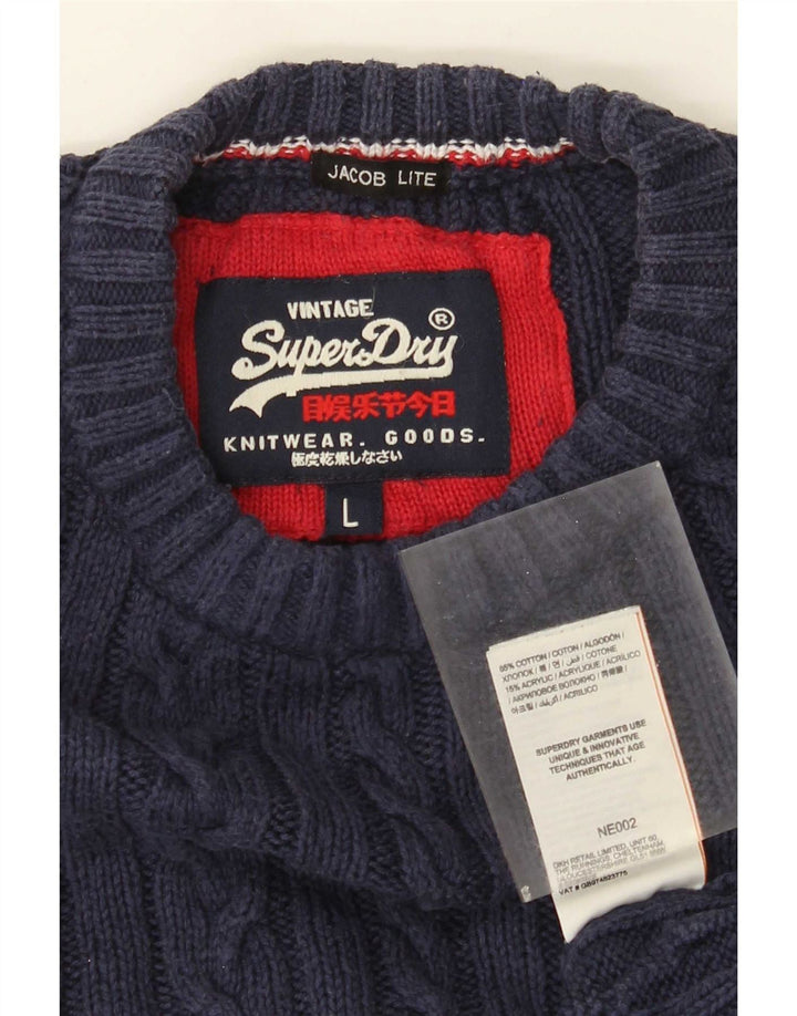 Ανδρικό πουλόβερ με λαιμόκοψη Superdry Μεγάλο Βαμβακερό Navy Blue