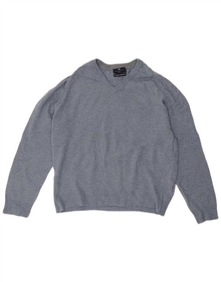 Ανδρικό πουλόβερ Marks & Spencer Blue Harbor με λαιμόκοψη με λαιμόκοψη σε μεσαίο μπλε