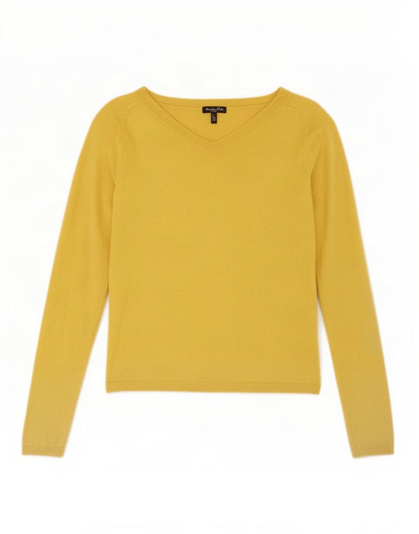 Massimo Dutti Γυναικείο πουλόβερ με λαιμόκοψη με V λαιμόκοψη UK 14 Μεγάλο κίτρινο μετάξι