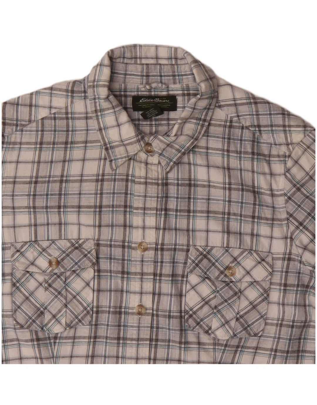 EDDIE BAUER Γυναικείο πουκάμισο UK 16 Large Grey Check Cotton