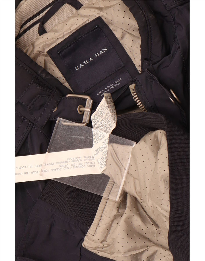 Zara Ανδρικό Bomber Jacket UK 40 Large Navy Blue Polyester