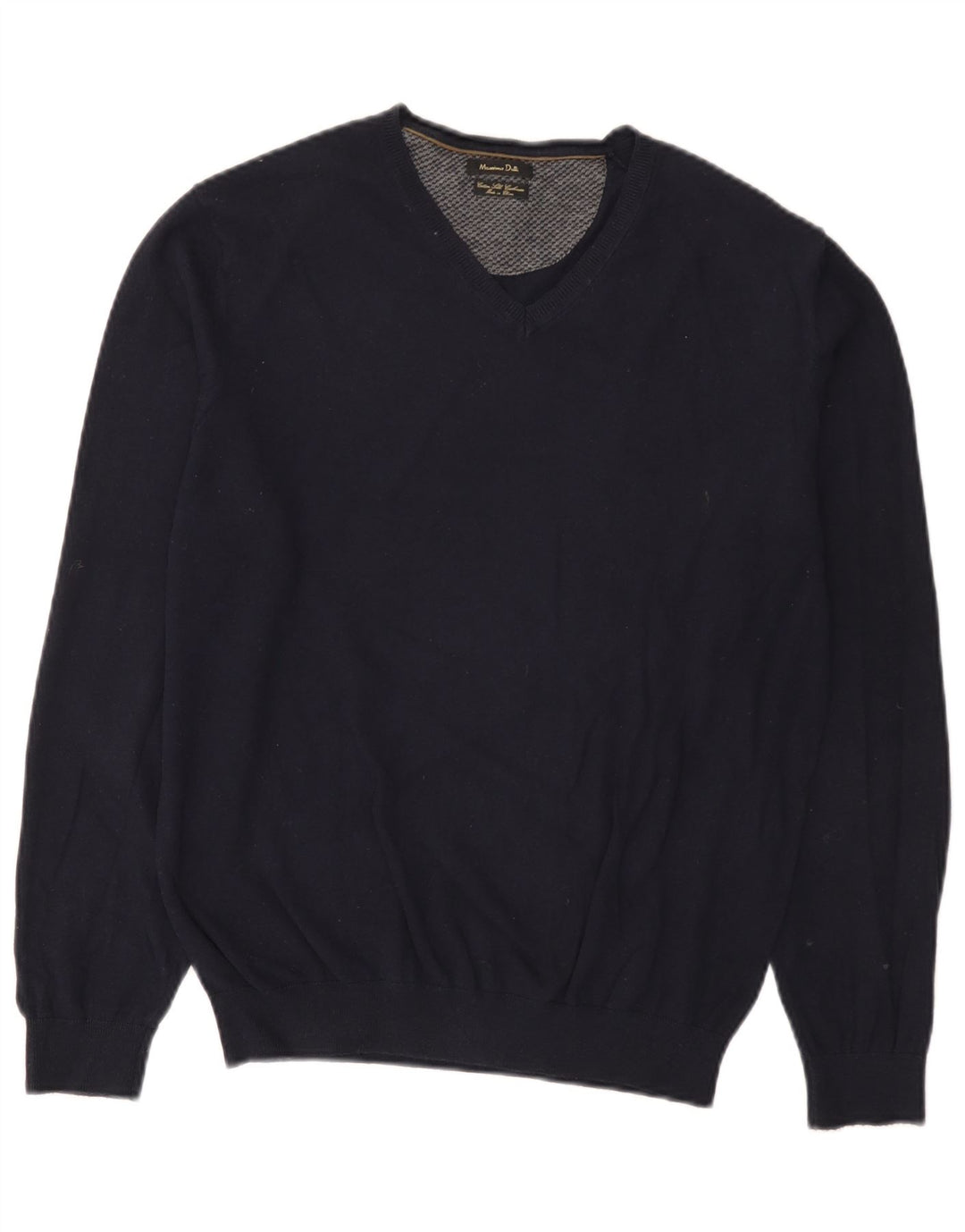 Massimo Dutti Ανδρικό πουλόβερ με λαιμόκοψη με V λαιμόκοψη Μεγάλο μπλε βαμβακερό