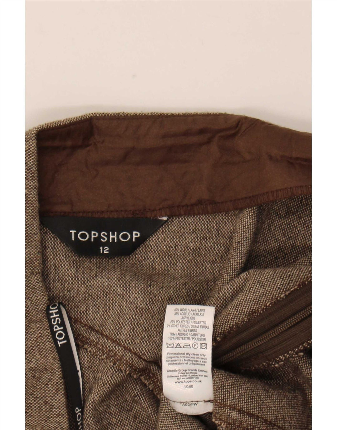 Topshop Γυναικεία Φούστα Α-Line UK 12 Medium W32 Καφέ μαλλί