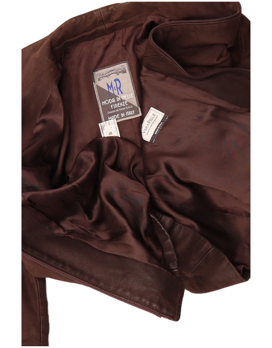 VINTAGE Womens Leather Jacket IT 48 XL Brown Leather
