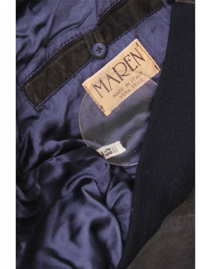 Maren Ανδρικό Suede Bomber Jacket IT 48 Medium Navy Blue Leather