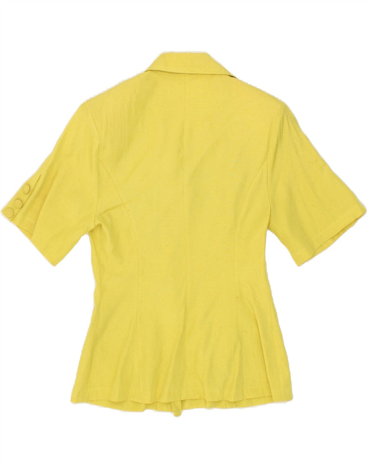 VINTAGE Womens 1 Button Short Sleeve Blazer Jacket UK 12 Medium Yellow Vintage Vintage and Second-Hand Vintage from Messina Hembry 
