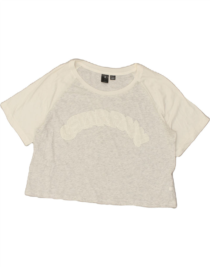 G-STAR Womens Crop Graphic T-Shirt Top UK 12 Medium Grey Colourblock | Vintage G-Star | Thrift | Second-Hand G-Star | Used Clothing | Messina Hembry 