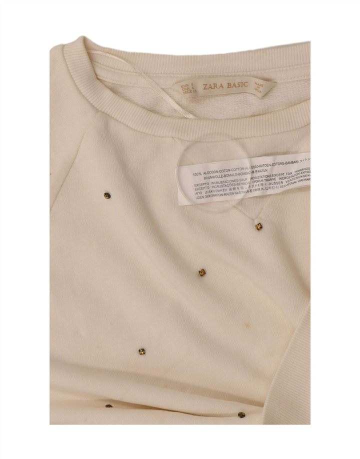 Zara Γυναικεία Φούτερ Jumper UK 10 Small White Cotton
