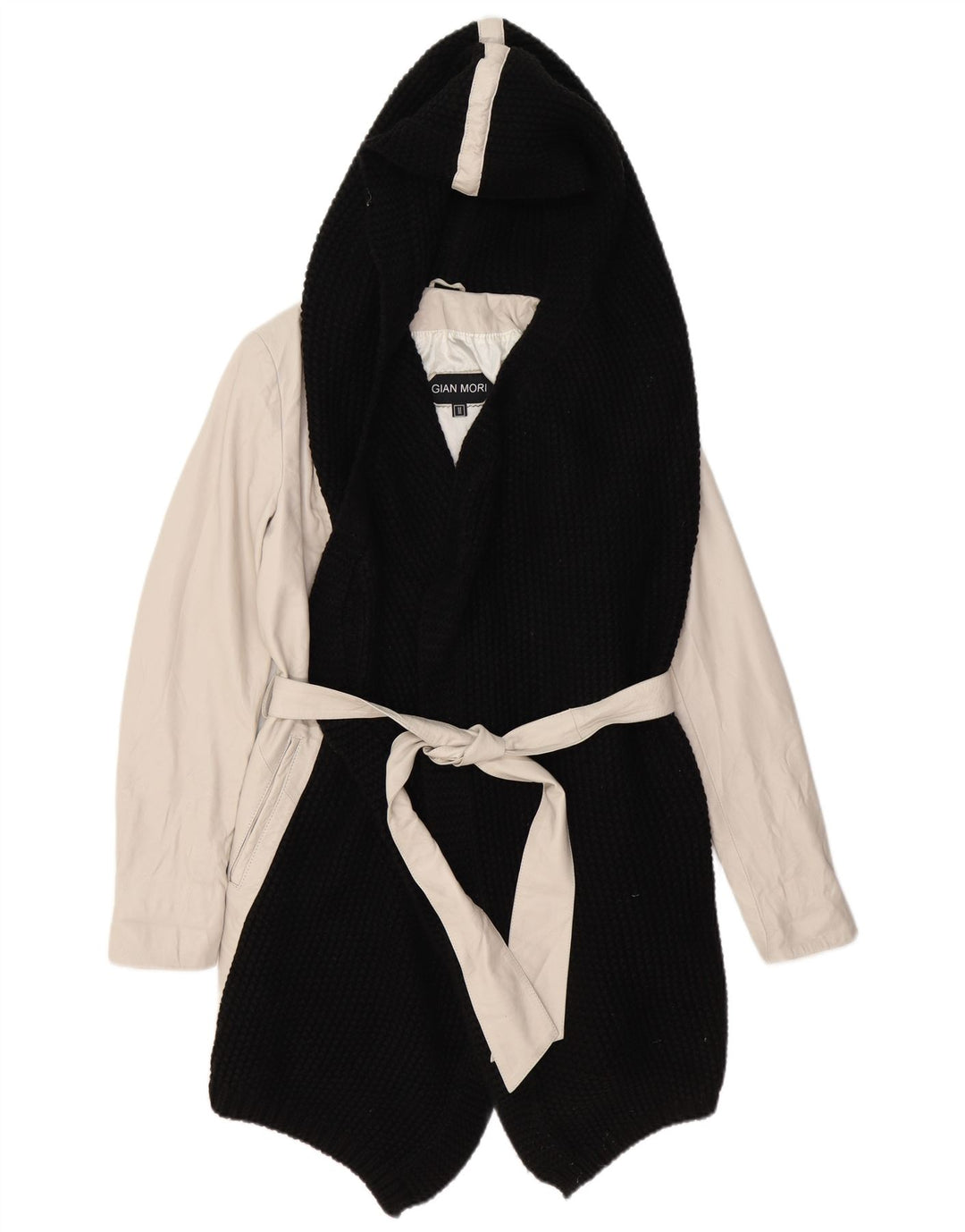 GIAN MORI Γυναικείο παλτό με κουκούλα UK 14 Medium Off White Colourblock Δέρμα