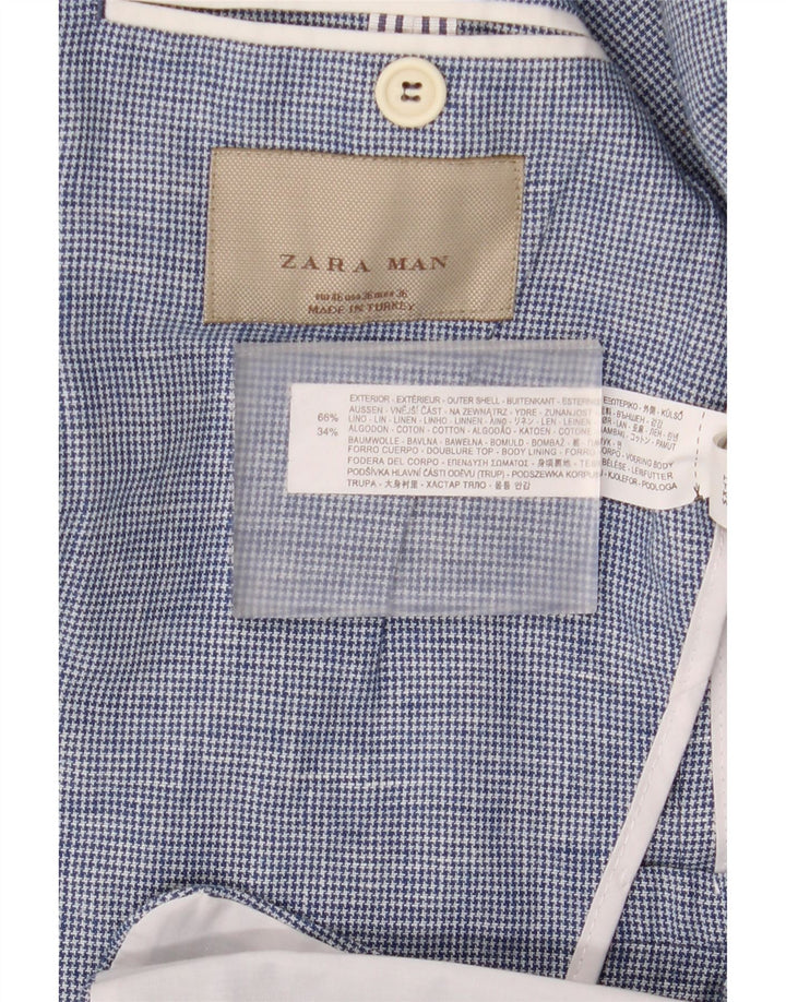 Zara Ανδρικό σακάκι μπλέιζερ με 2 κουμπιά EU 46 Μικρό μπλε λινό Houndstooth