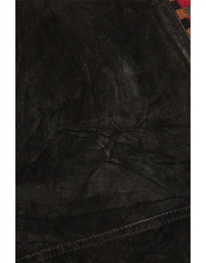 VINTAGE Γυναικείο Suede Jacket UK 18 XL Μαύρο γεωμετρικό δέρμα