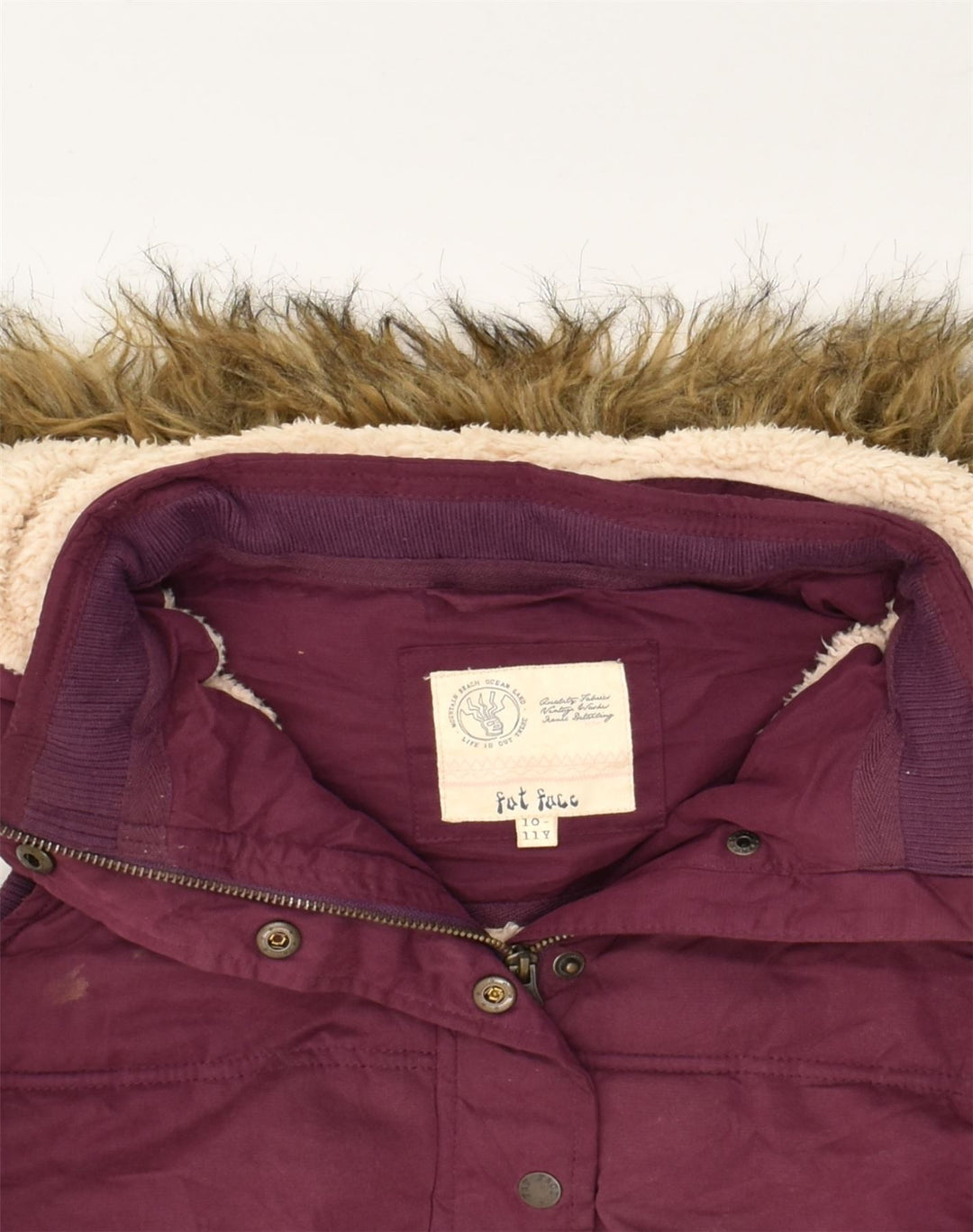 FAT FACE Girls Hooded Padded Gilet 10-11 Years Burgundy Polyester | Vintage Fat Face | Thrift | Second-Hand Fat Face | Used Clothing | Messina Hembry 