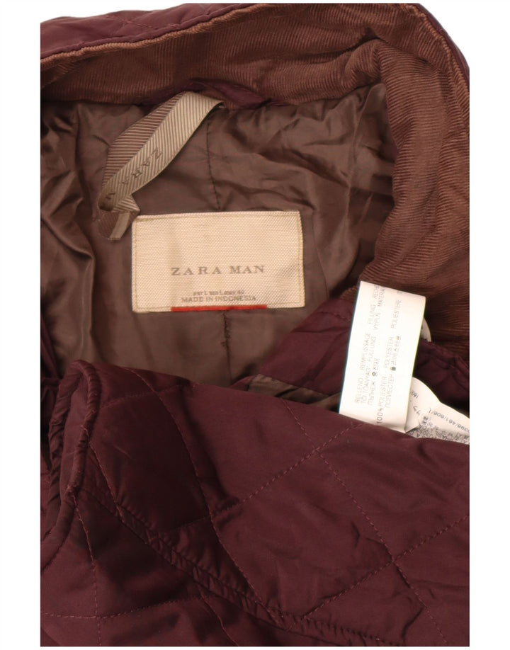 Zara Ανδρικό καπιτονέ μπουφάν UK 40 Large μπορντό πολυεστέρας