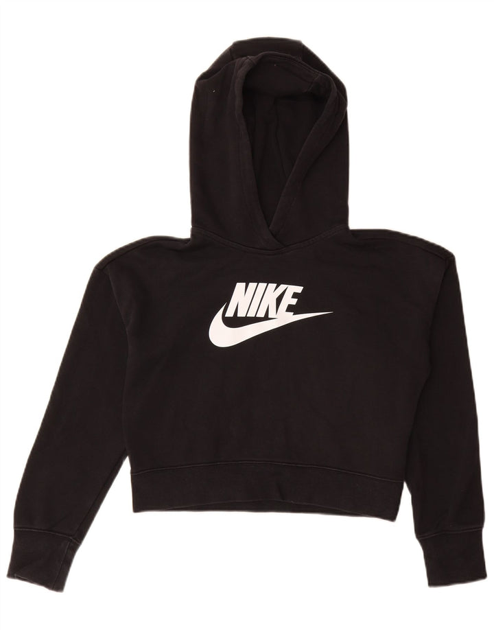 NIKE Girls Crop Graphic Hoodie Jumper 12-13 ετών Μεγάλο μαύρο βαμβακερό