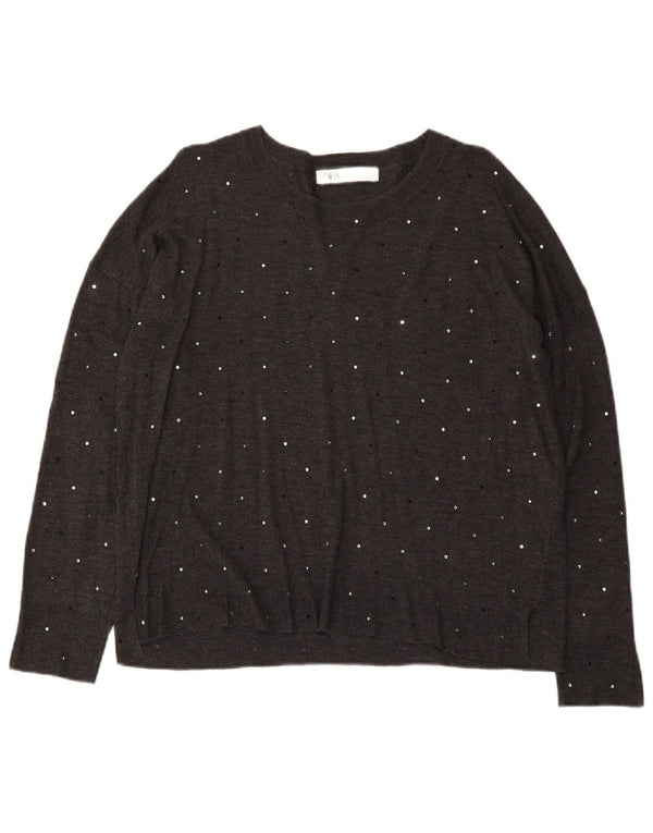 Zara Γυναικείο πουλόβερ με λαιμόκαυστο UK 14 Medium Grey