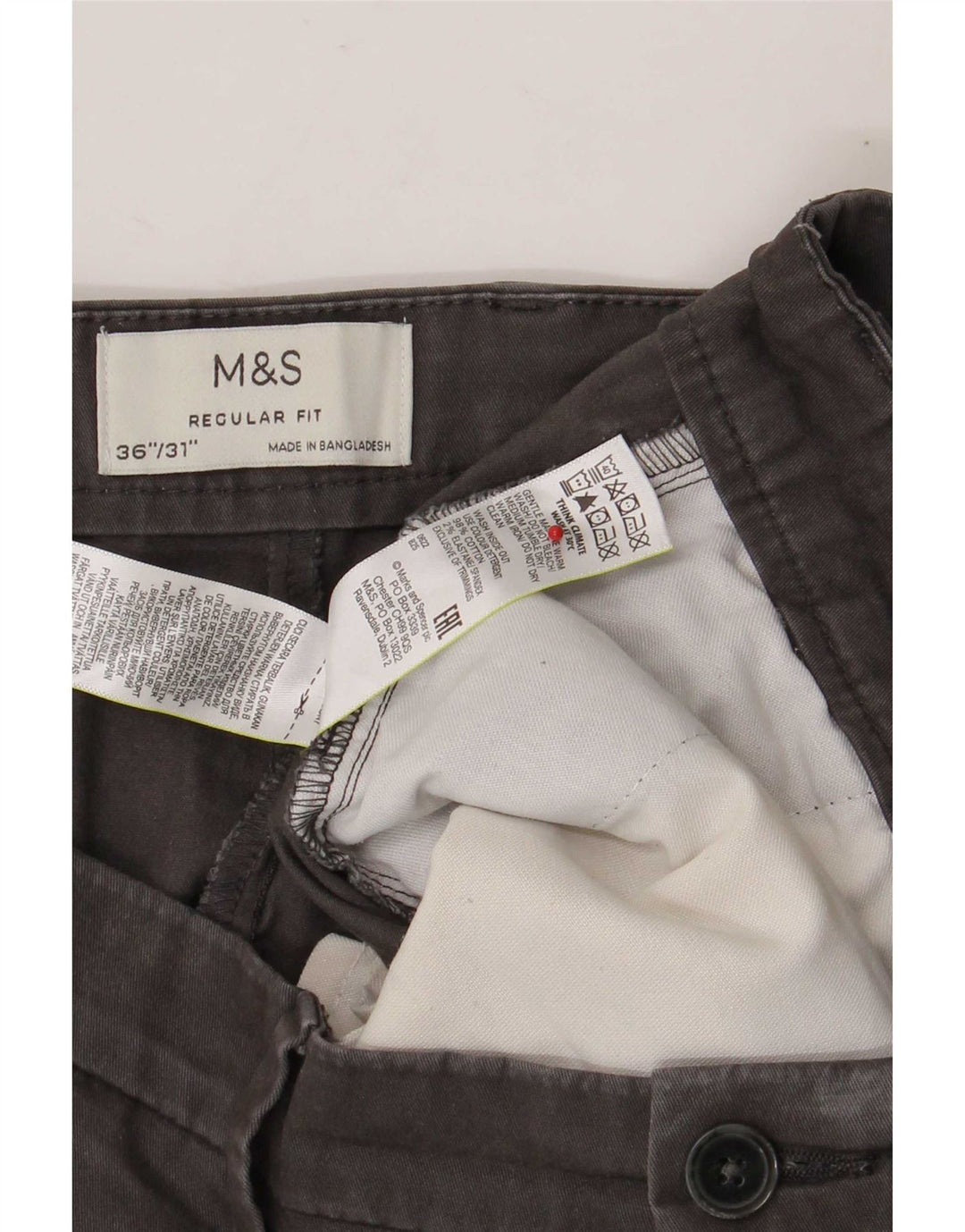 Marks & Spencer Ανδρικό ίσιο παντελόνι Chino με κανονική εφαρμογή W36 L31 Γκρι
