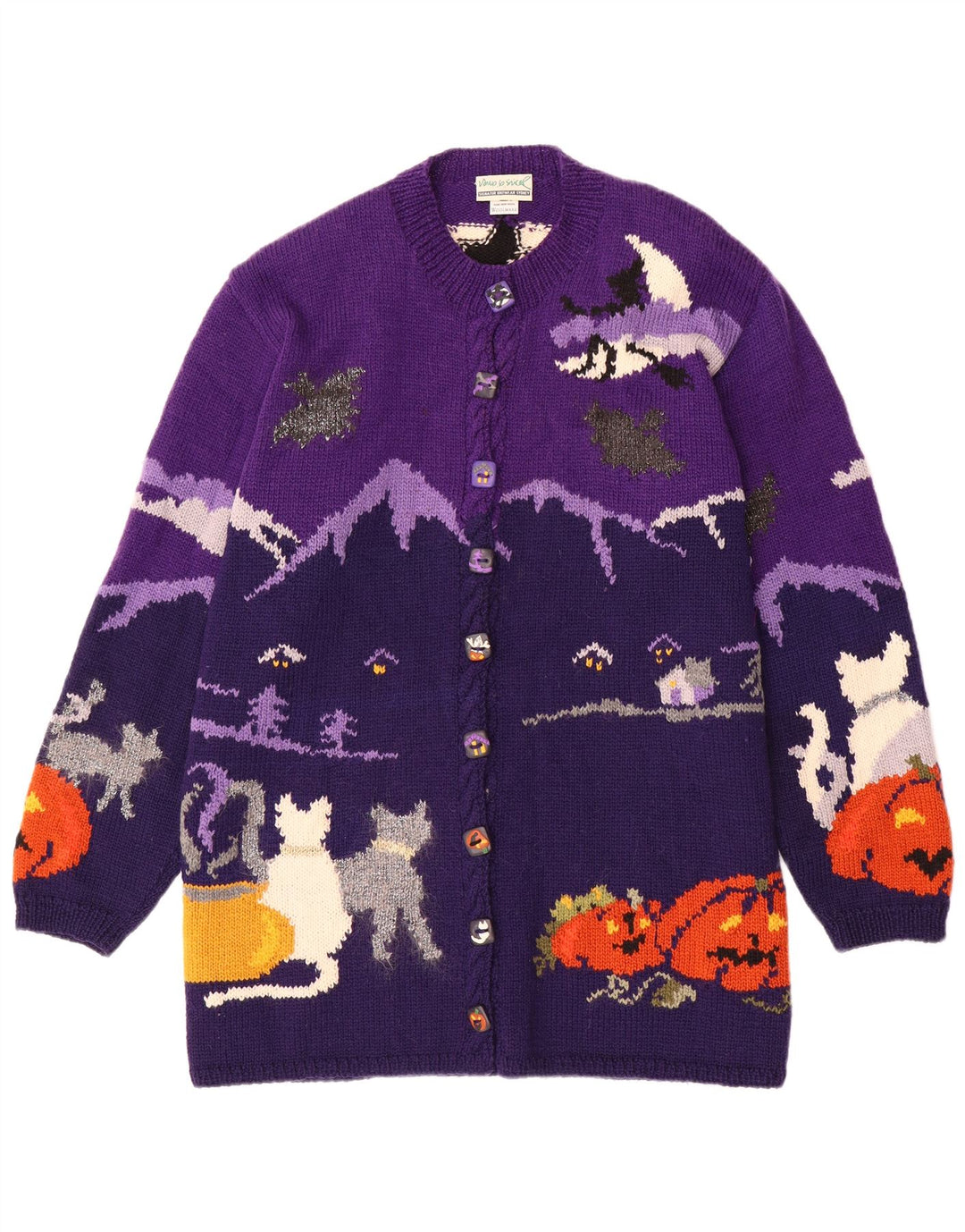 Γυναικείο πουλόβερ VINTAGE γραφικό ζακέτα UK 20 2XL μωβ μαλλί