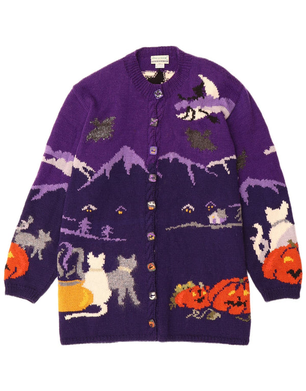 Γυναικείο πουλόβερ VINTAGE γραφικό ζακέτα UK 20 2XL μωβ μαλλί