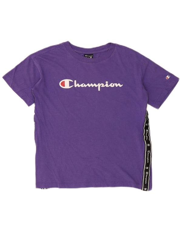 Ανδρικό γραφικό T-shirt CHAMPION Top Small Purple Colourblock Βαμβακερό