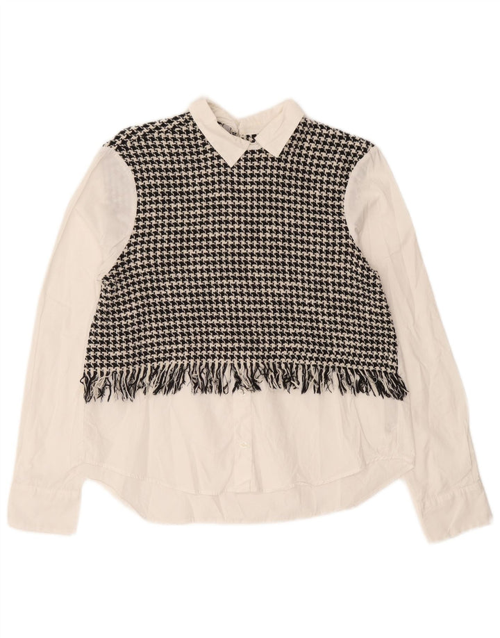 Zara Γυναικεία Μακρυμάνικη Μπλούζα Oversized Μπλούζα UK 6 XS White Houndstooth