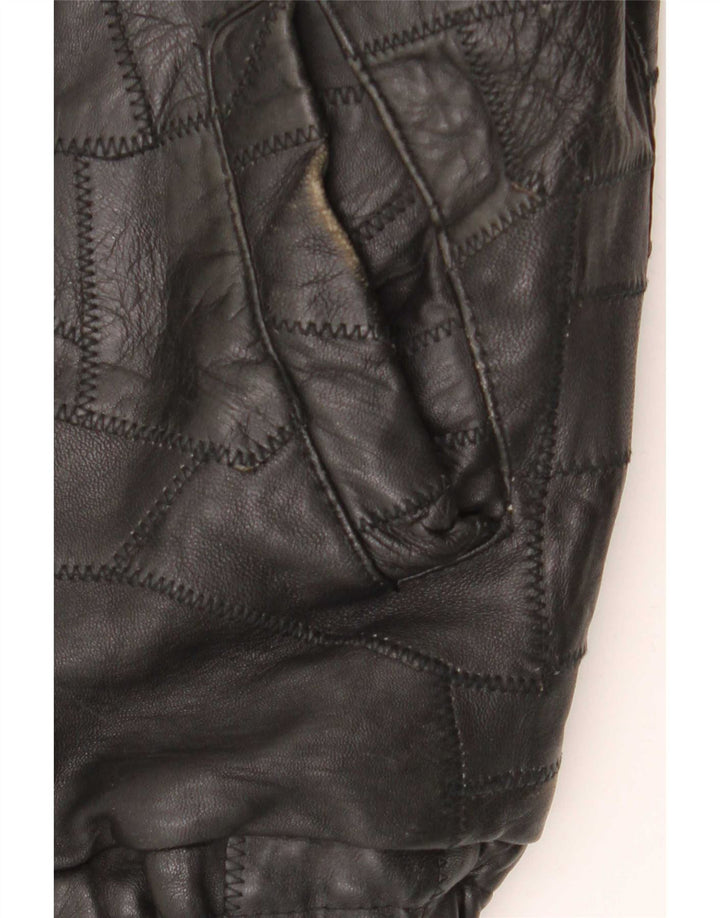 Vintage Ανδρικό Γραφικό Δερμάτινο Μπουφάν UK 40 Large Black Patchwork