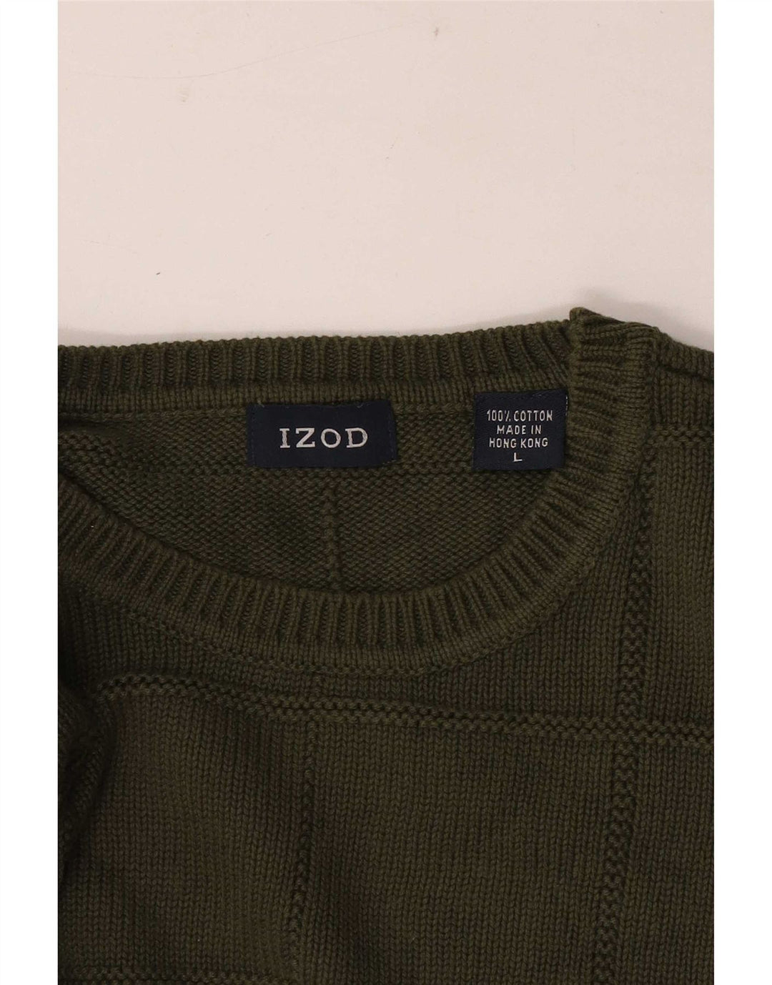 Izod Ανδρικό πουλόβερ με λαιμόκοψη, μεγάλο χακί βαμβακερό