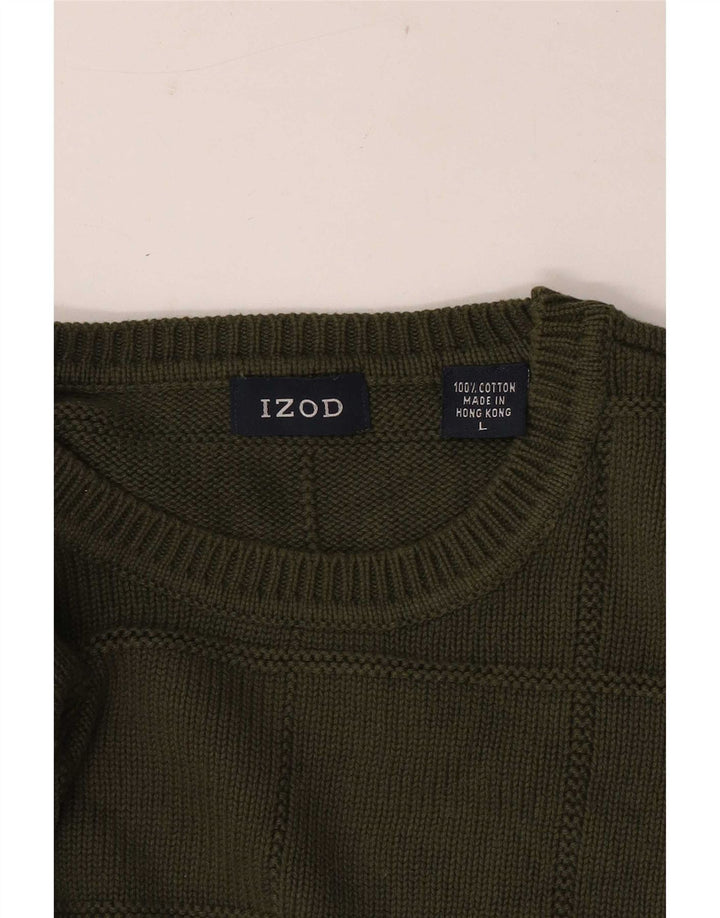 Izod Ανδρικό πουλόβερ με λαιμόκοψη, μεγάλο χακί βαμβακερό