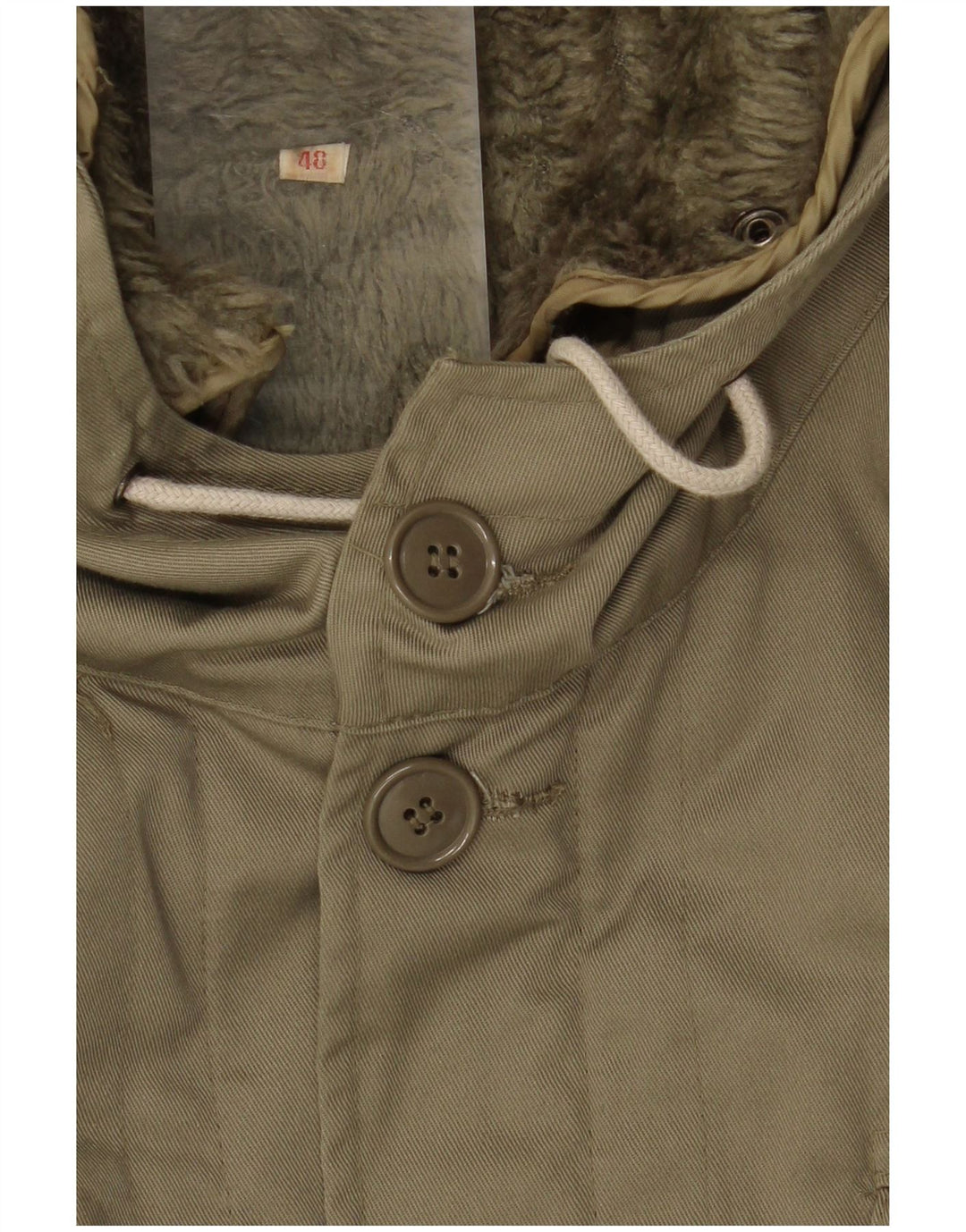VINTAGE Mens Hooded Military Jacket IT 48 Medium Khaki