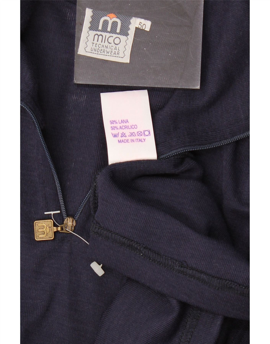 Vintage ανδρικό πουλόβερ με φερμουάρ IT 50 μεσαίου μπλε μαλλί