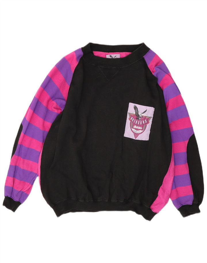 VINTAGE Γυναικείο φούτερ μεγάλου μεγέθους Jumper UK 14 Medium Black Colourblock