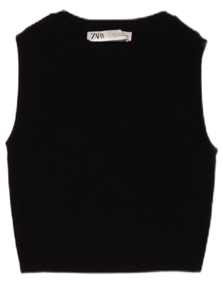 ZARA Γυναικείο Crop Vest Tank Top UK 8 Small Black Viscose