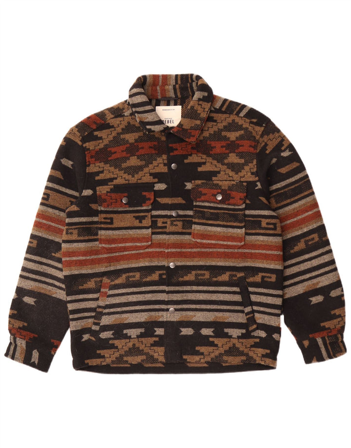 Vintage Ανδρικό Bomber Jacket UK 38 Medium Brown Geometric Polyester