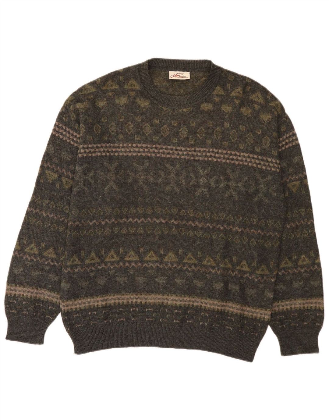 Ανδρικό πουλόβερ Rodes Crew Neck Jumper Medium Khaki Fair Isle Wool
