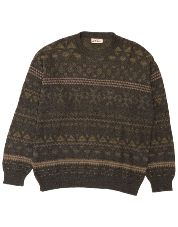 Ανδρικό πουλόβερ Rodes Crew Neck Jumper Medium Khaki Fair Isle Wool