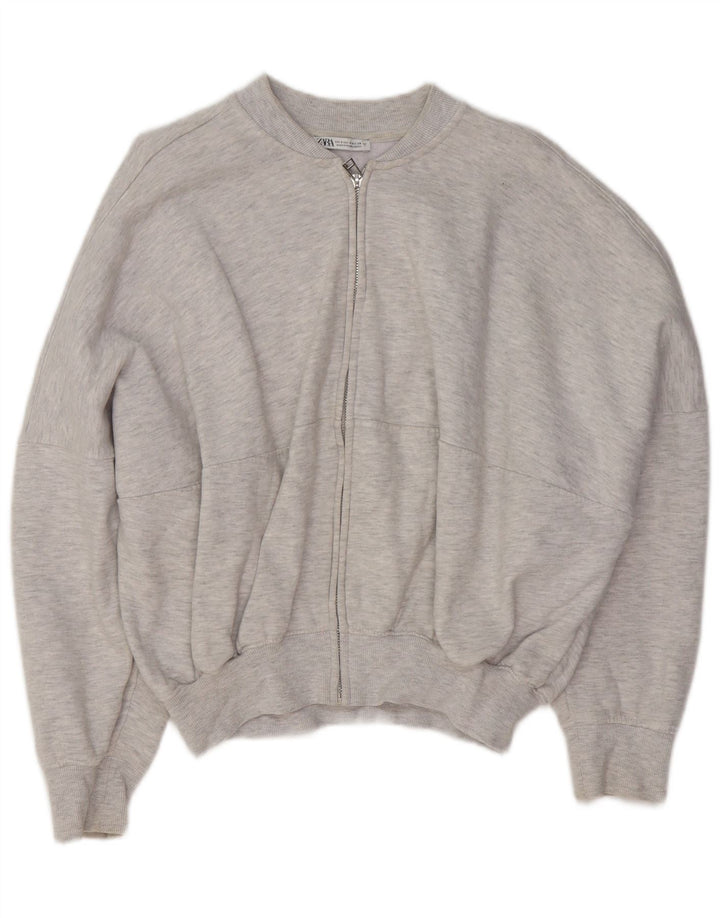ZARA Womens Oversized Tracksuit Top Jacket UK 10 Small Grey Cotton