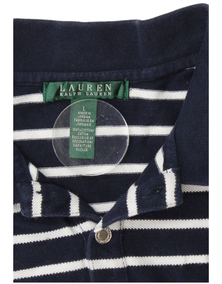 RALPH LAUREN Γυναικείο μπλουζάκι πόλο UK 16 Μεγάλο μπλε ναυτικό βαμβακερό ριγέ
