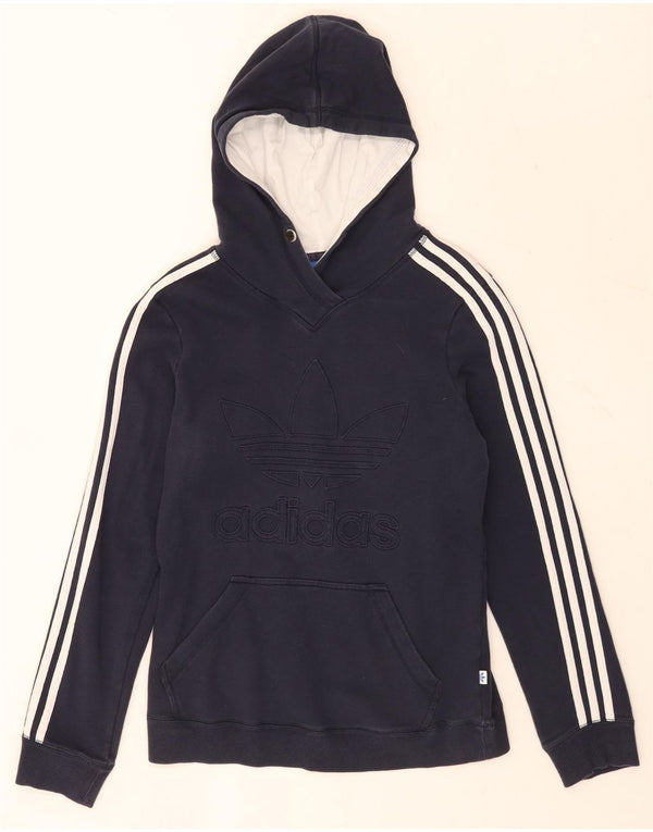 Adidas Γυναικείο Γραφικό Hoodie Jumper UK 14 Medium Navy Blue βαμβακερό