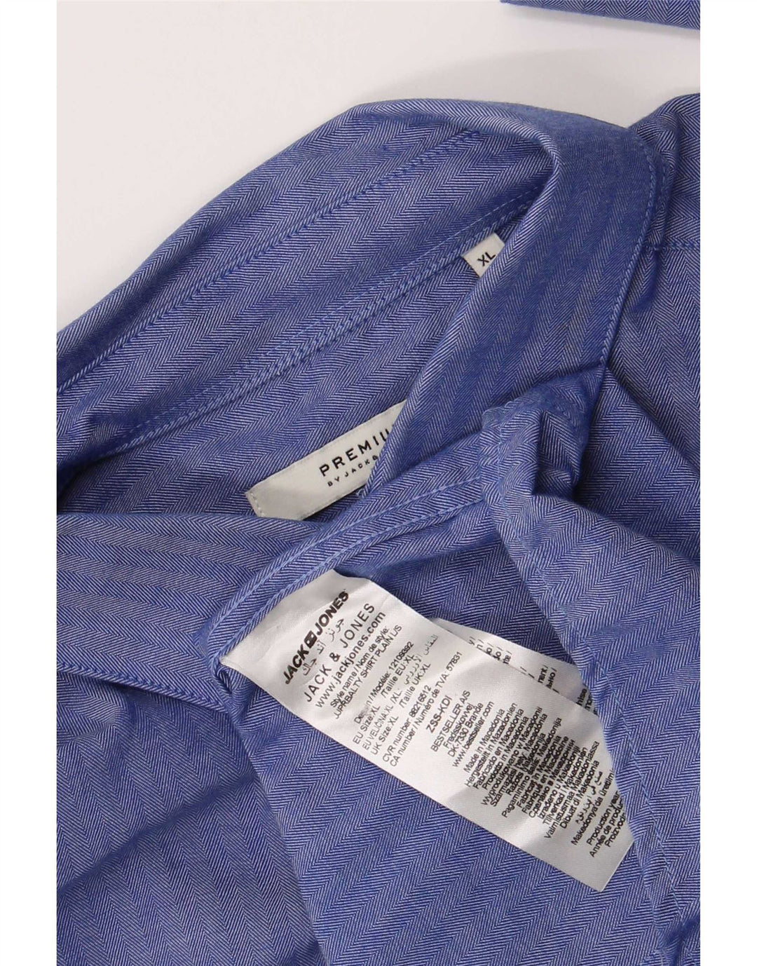 Jack & Jones Ανδρικό πουκάμισο XL Μπλε βαμβακερό ψαροκόκκαλο