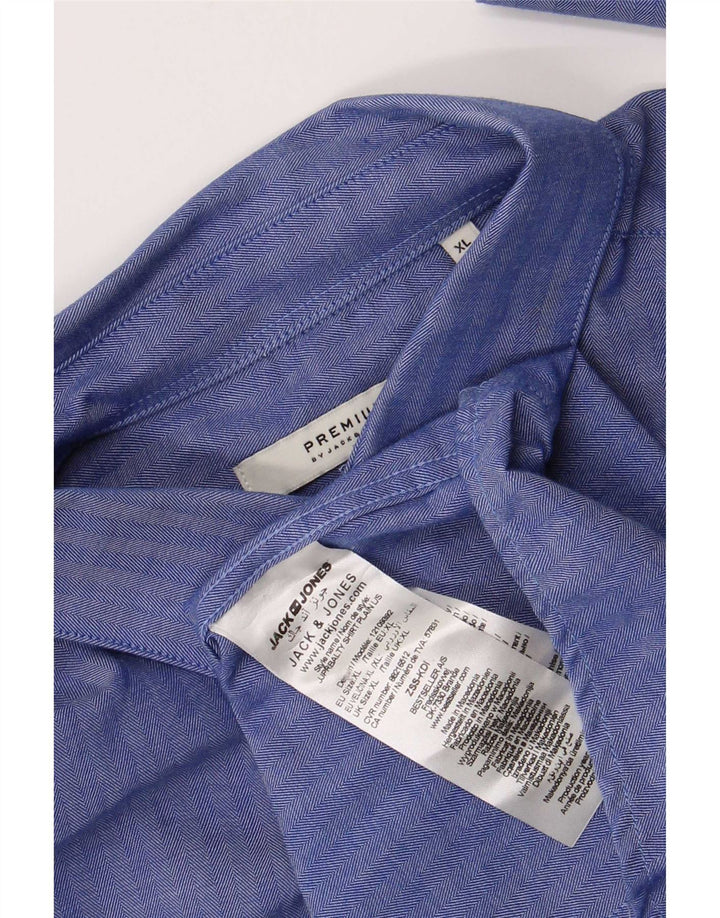Jack & Jones Ανδρικό πουκάμισο XL Μπλε βαμβακερό ψαροκόκκαλο