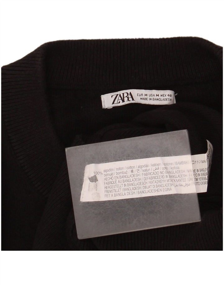 Zara Ανδρικό πουλόβερ με λαιμόκοψη, μεσαίο μαύρο βαμβακερό