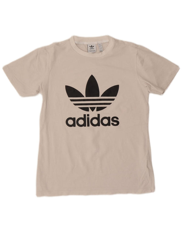 Γυναικείο γραφικό T-Shirt Adidas Top UK 12 μεσαίο λευκό βαμβακερό