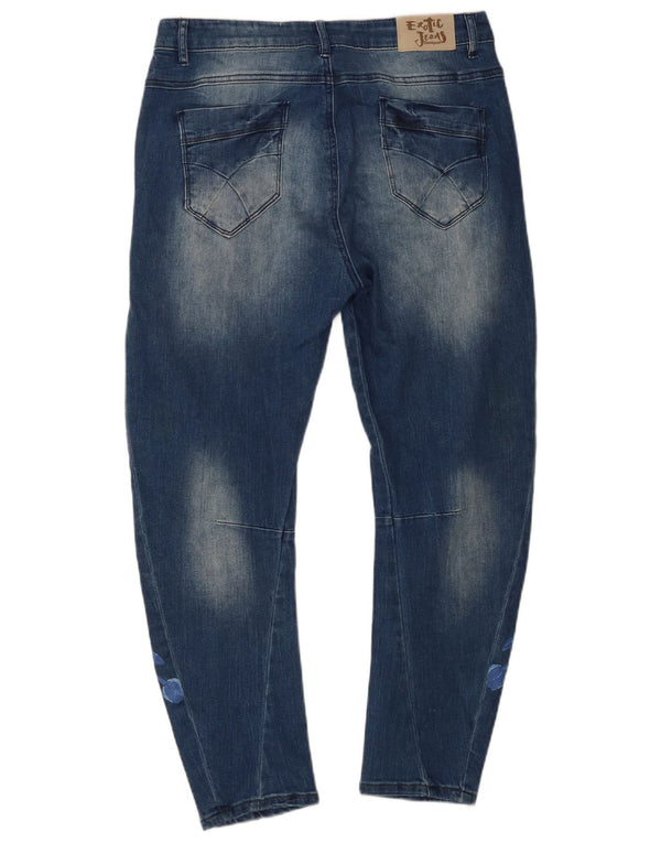 Desigual Womens Distressed Crop Slim Jeans W28 L25 Blue Floral Cotton