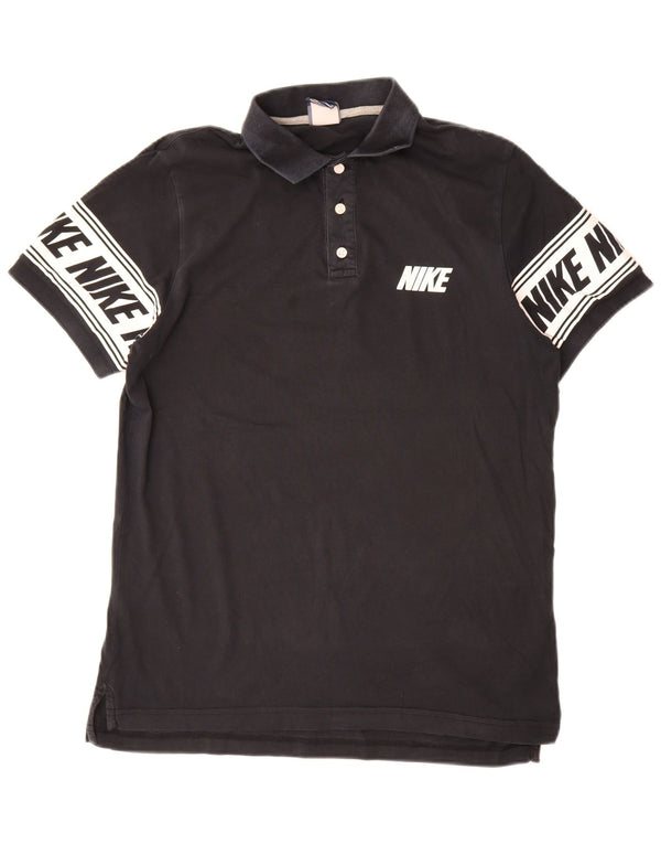 Ανδρικό γραφικό πόλο μπλουζάκι Nike, μεγάλο μαύρο χρώμα, βαμβακερό