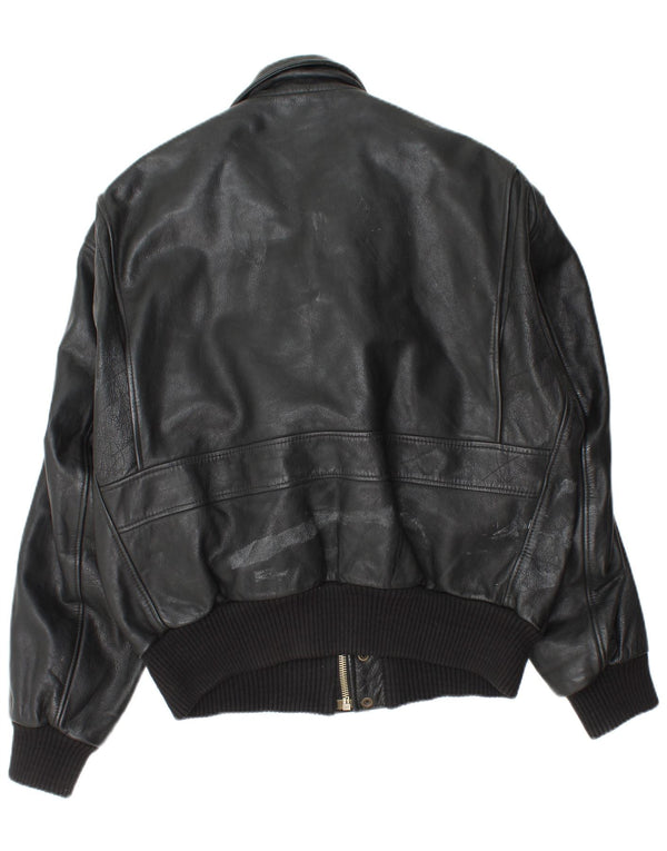 Vintage Ανδρικό Στρατιωτικό Δερμάτινο Μπουφάν IT 52 XL Μαύρο Δερμάτινο