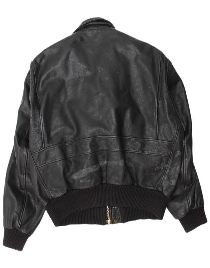 Vintage Ανδρικό Στρατιωτικό Δερμάτινο Μπουφάν IT 52 XL Μαύρο Δερμάτινο