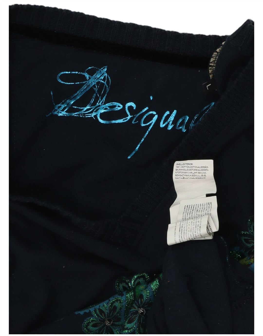 DESIGUAL Γυναικείο τοπ μακρυμάνικο 14 μεγάλου μπλε ναυτικό λουλουδάτο UK